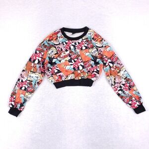 SHEIN Women Comic Book Pop Art Cropped Sweatshirt Multicolor Graphic Print Small